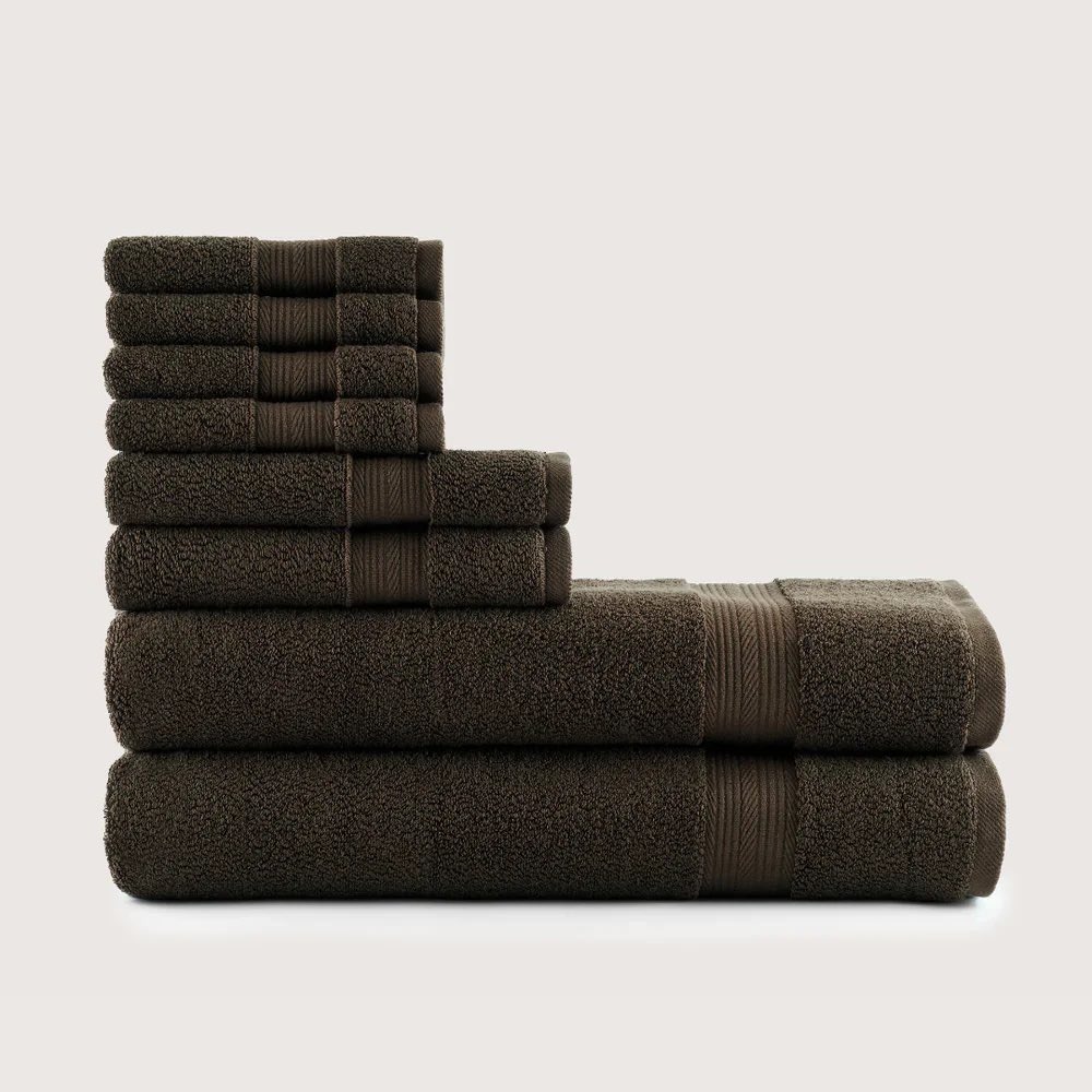 ONUIA Ultrasoft 600 GSM Cotton Bath Towel Set 8 Piece Espresso Brown NEW